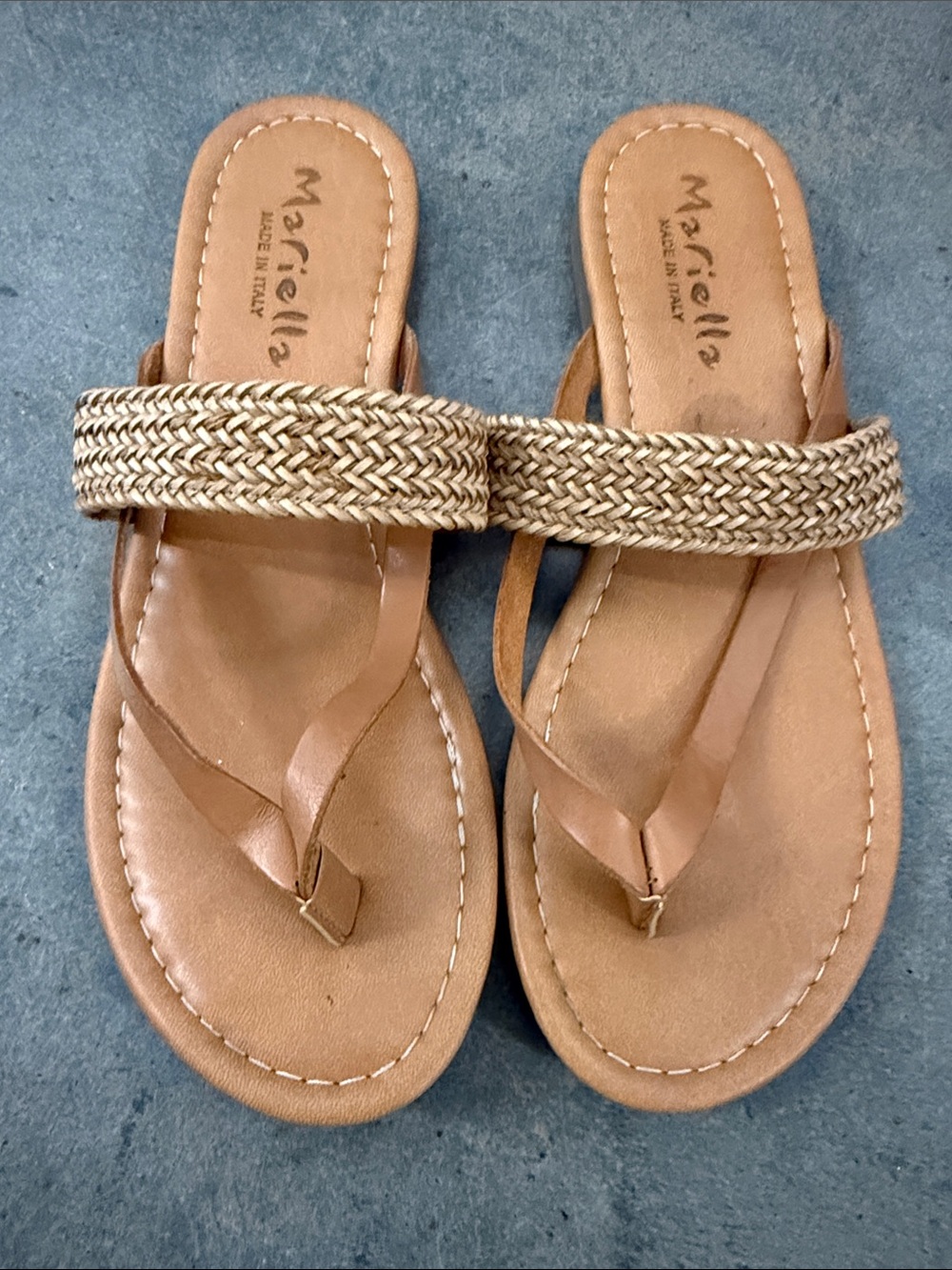 MARELLA Braided Tan Thong Slide Sandals